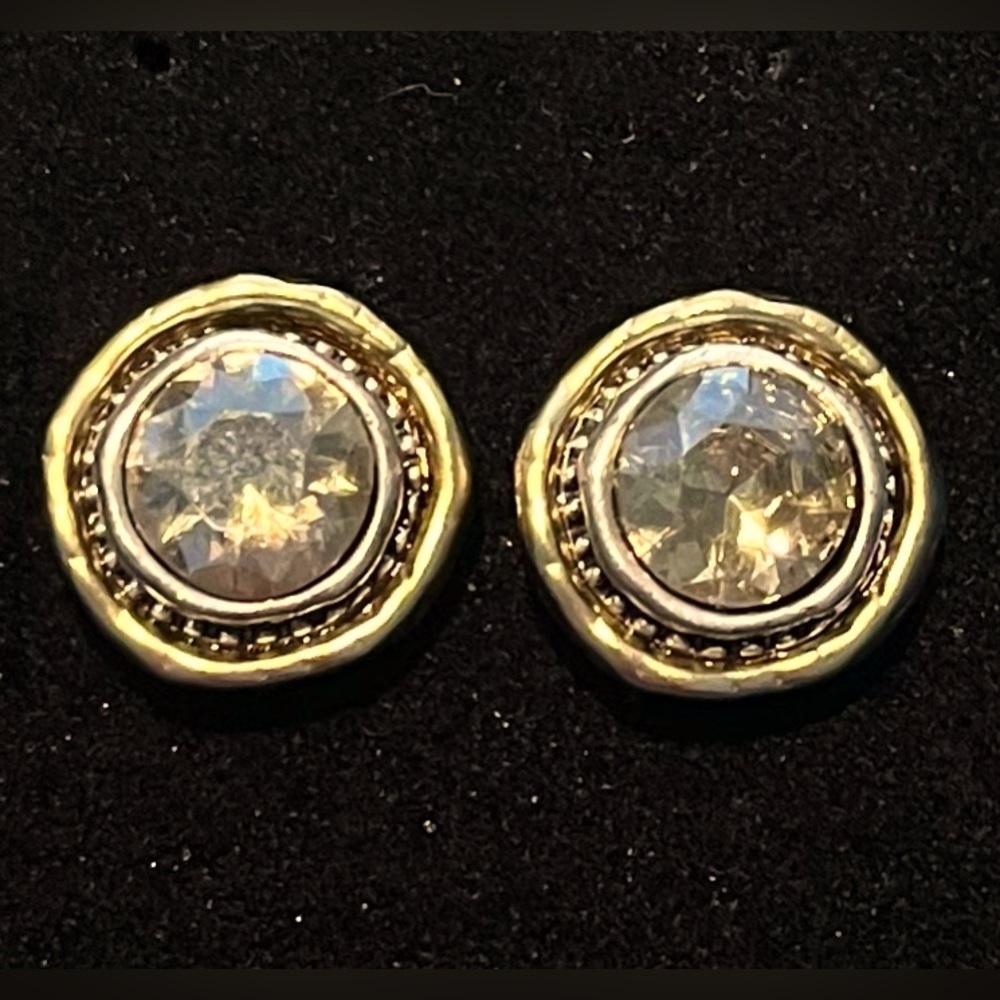 CHICOS Double Toned with Clear Stone Stud Earrings